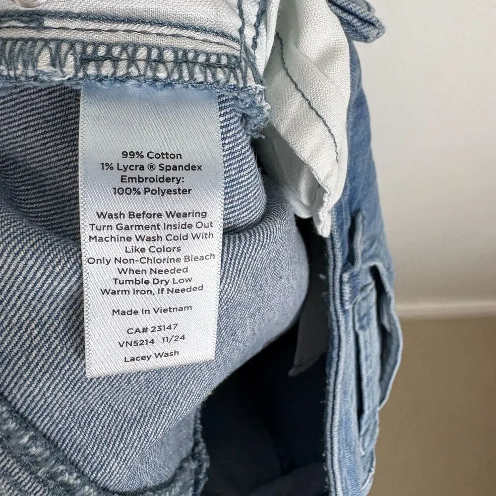 Talbots Wide Leg Crop Jeans 10P Petite Blue Embroidered Floral Stretch Denim